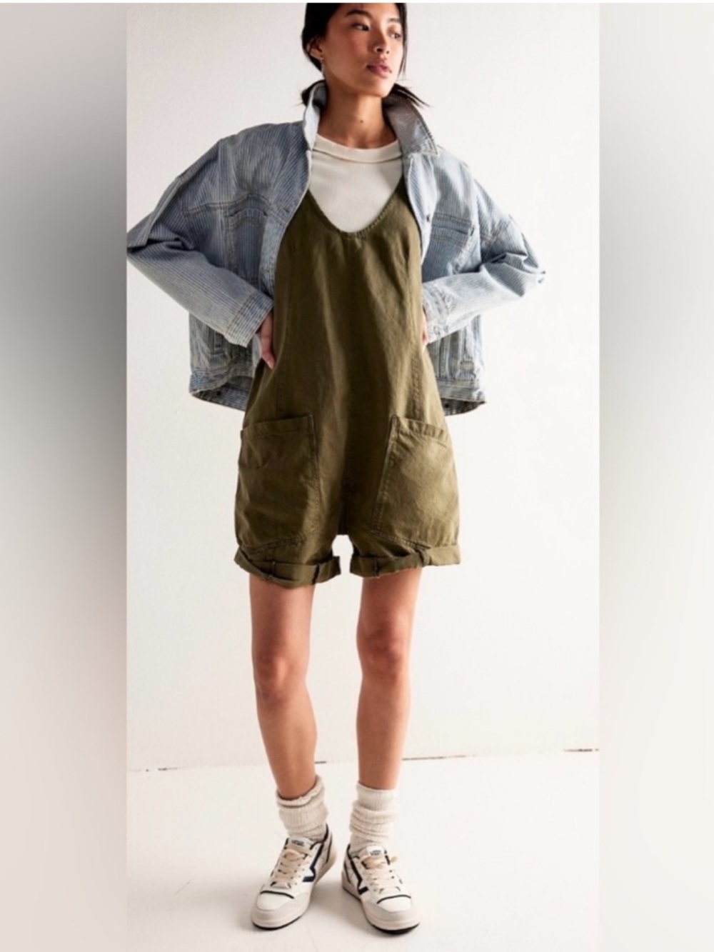 We The Free High Roller Shortall Romper Green Size Medium